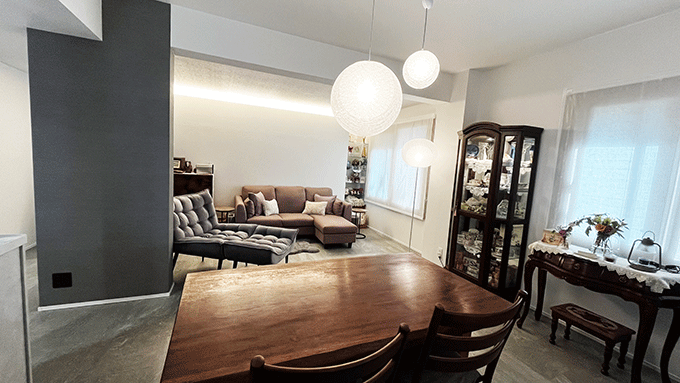 [札幌]築28年分譲マンションリフォーム実例・入居後見学会 in 平岡公園ファミールハイツ弐番館／ダイニングら見たリビング