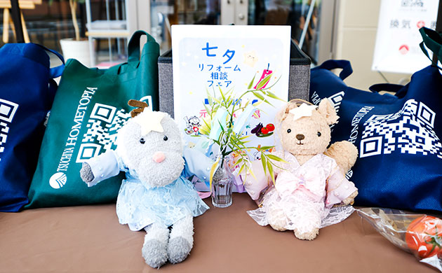 七夕仕様のぽたくんととぴちゃん。
織姫と彦星の装いで、ご来場の皆様をお迎えしました。
